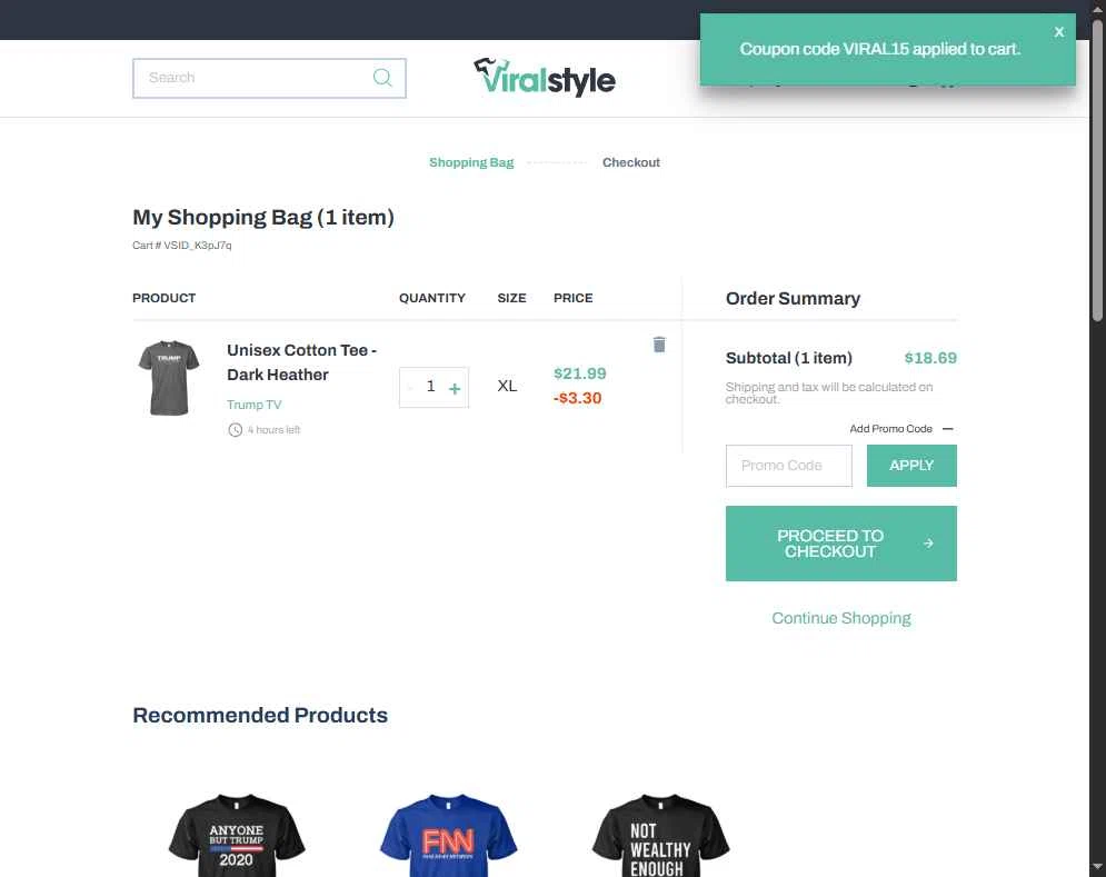 Viralstyle checkout page showing Viralstyle promo code box | Screenshot taken by SimplyCodes community member on Feb 13, 2026
