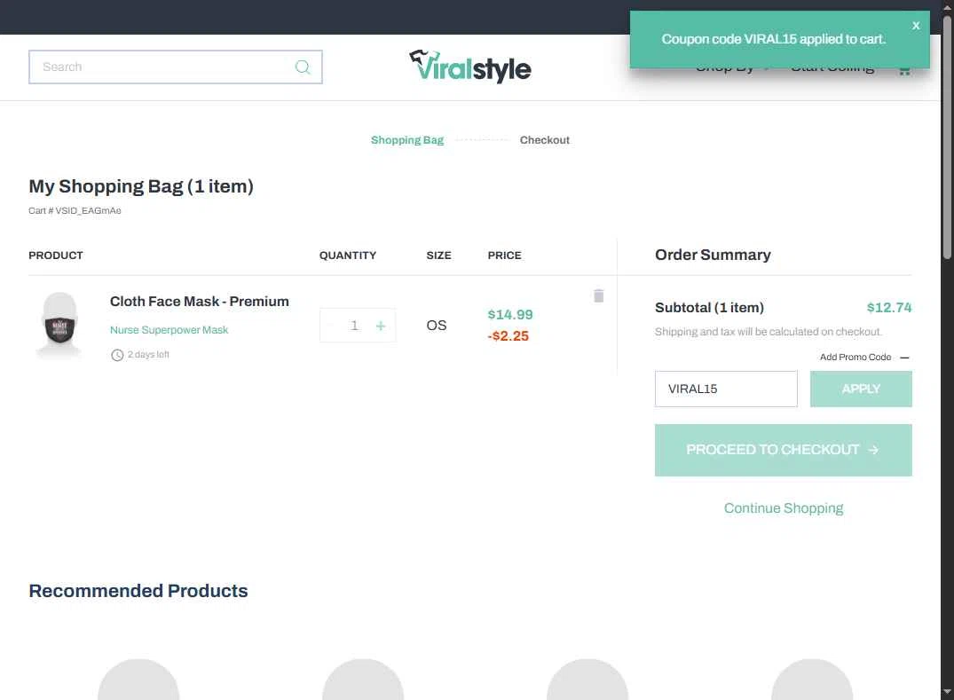 Viralstyle checkout page showing Viralstyle promo code box | Screenshot taken by SimplyCodes community member on Nov 7, 2025