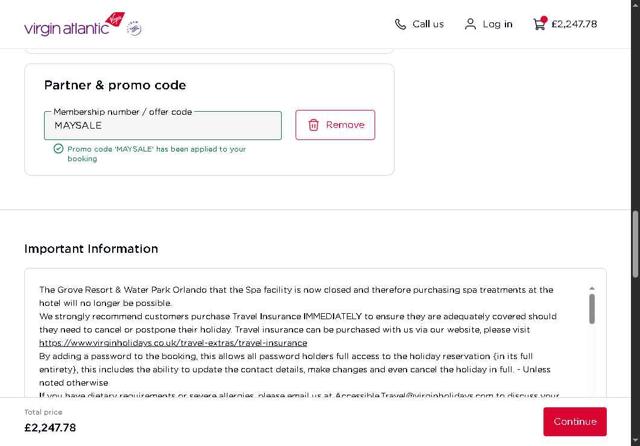 Virgin Atlantic checkout page showing Virgin Atlantic discount code box | Screenshot taken by SimplyCodes community member on Aug 18, 2025