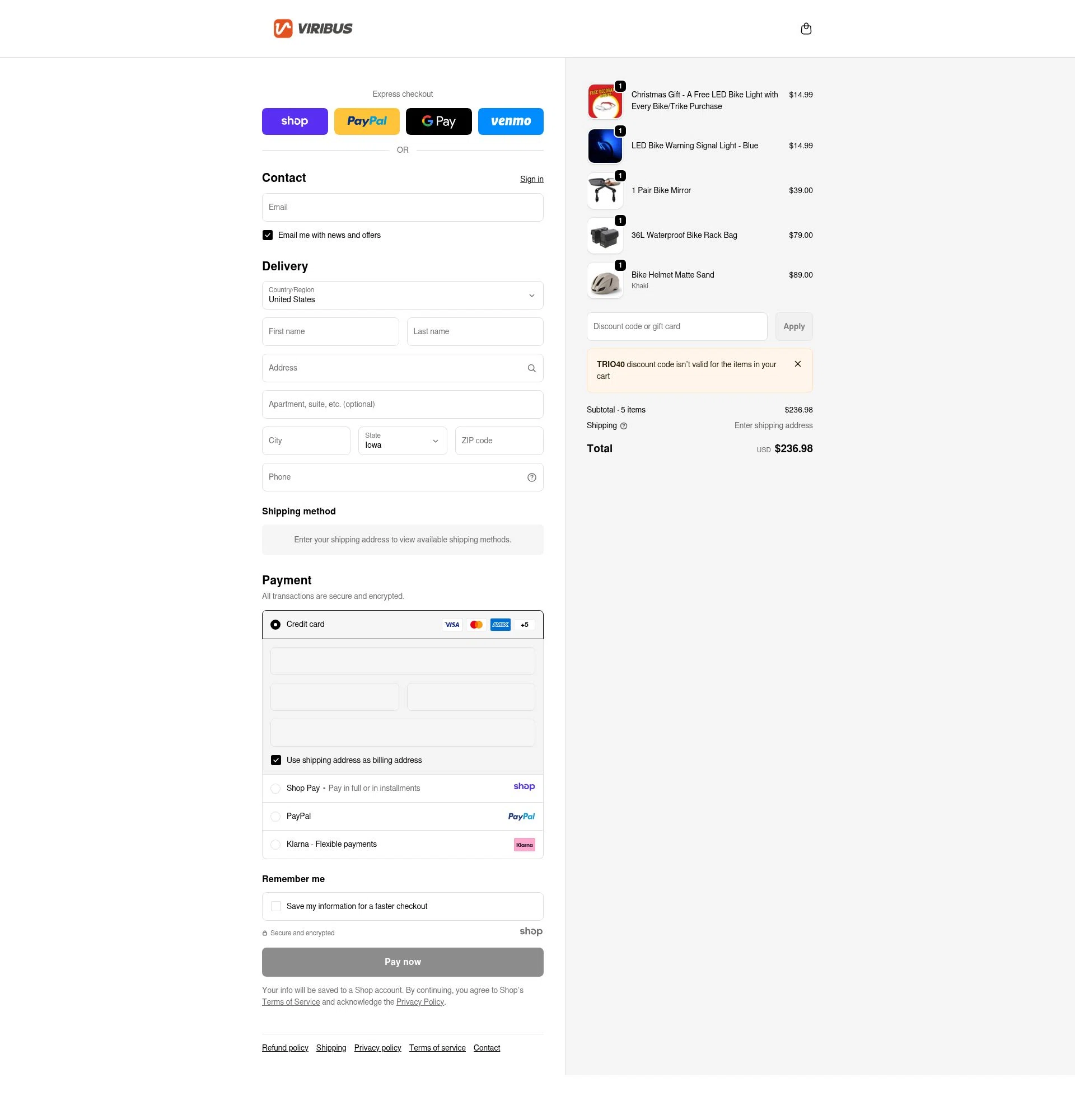 Viribus checkout page showing Viribus discount code box | Screenshot taken by SimplyCodes community member on Jan 8, 2026
