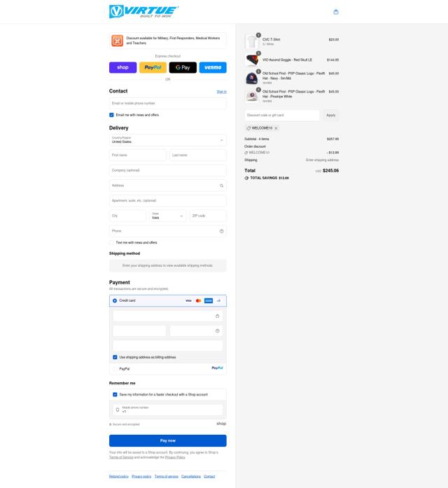 Virtue checkout page showing Virtue promo code box | Screenshot taken by SimplyCodes community member on Sep 11, 2025