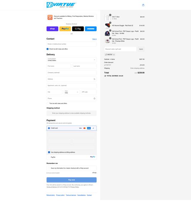 Virtue checkout page showing Virtue promo code box | Screenshot taken by SimplyCodes community member on Sep 15, 2025