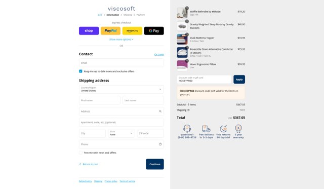 ViscoSoft checkout page showing ViscoSoft discount code box | Screenshot taken by SimplyCodes community member on Aug 28, 2025