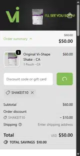 SHAKEIT10 coupon verification screenshot