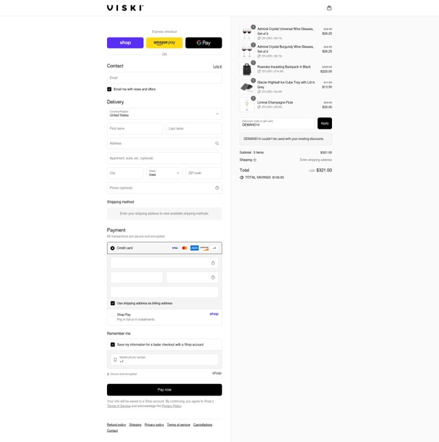 Viski checkout page showing Viski discount code box | Screenshot taken by SimplyCodes community member on Sep 2, 2025