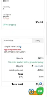 LETTERS30 coupon verification screenshot