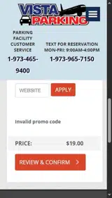 Vista Parking coupon verification screenshot