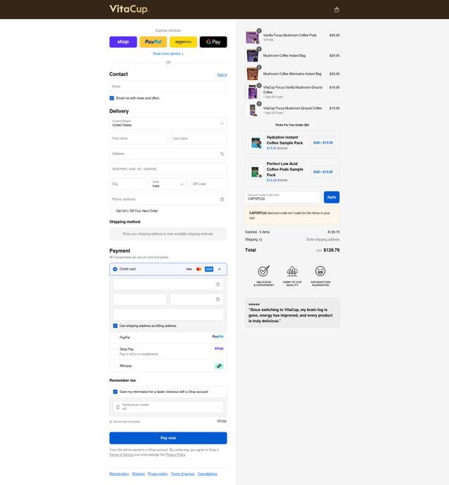 VitaCup checkout page showing VitaCup promo code box | Screenshot taken by SimplyCodes community member on Sep 15, 2025