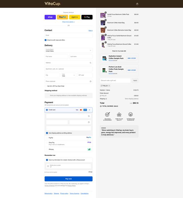VitaCup checkout page showing VitaCup promo code box | Screenshot taken by SimplyCodes community member on Sep 15, 2025