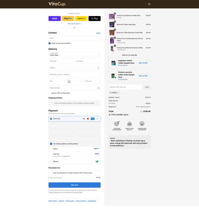 VitaCup checkout page showing VitaCup promo code box | Screenshot taken by SimplyCodes community member on Sep 15, 2025