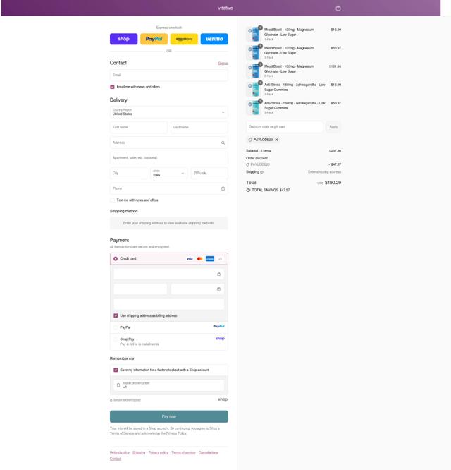 VitaFive checkout page showing VitaFive coupon code box | Screenshot taken by SimplyCodes community member on Sep 13, 2025
