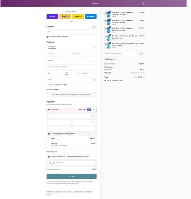 VitaFive checkout page showing VitaFive coupon code box | Screenshot taken by SimplyCodes community member on Sep 13, 2025