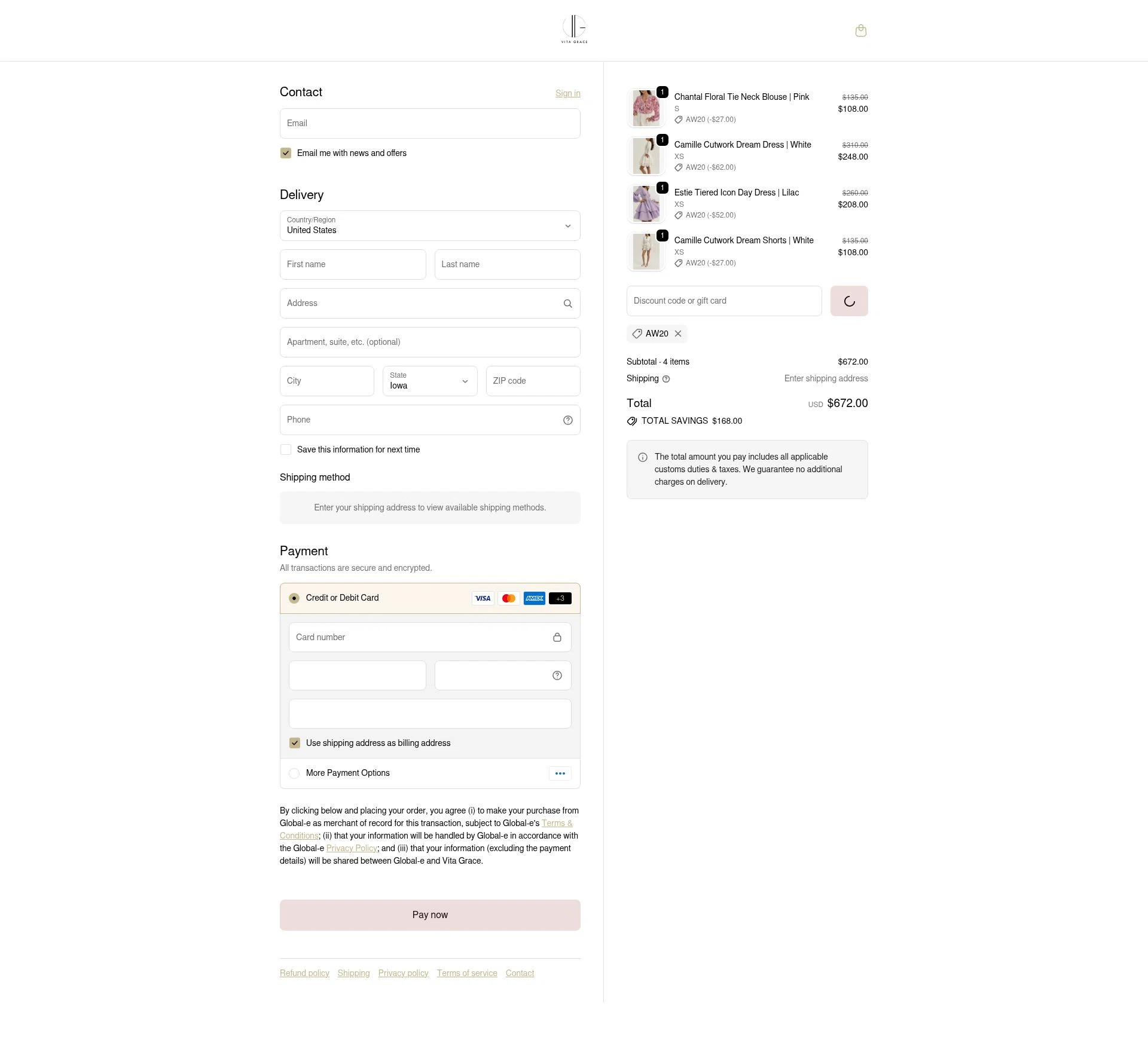 VITA GRACE checkout page showing VITA GRACE discount code box | Screenshot taken by SimplyCodes community member on Feb 13, 2026