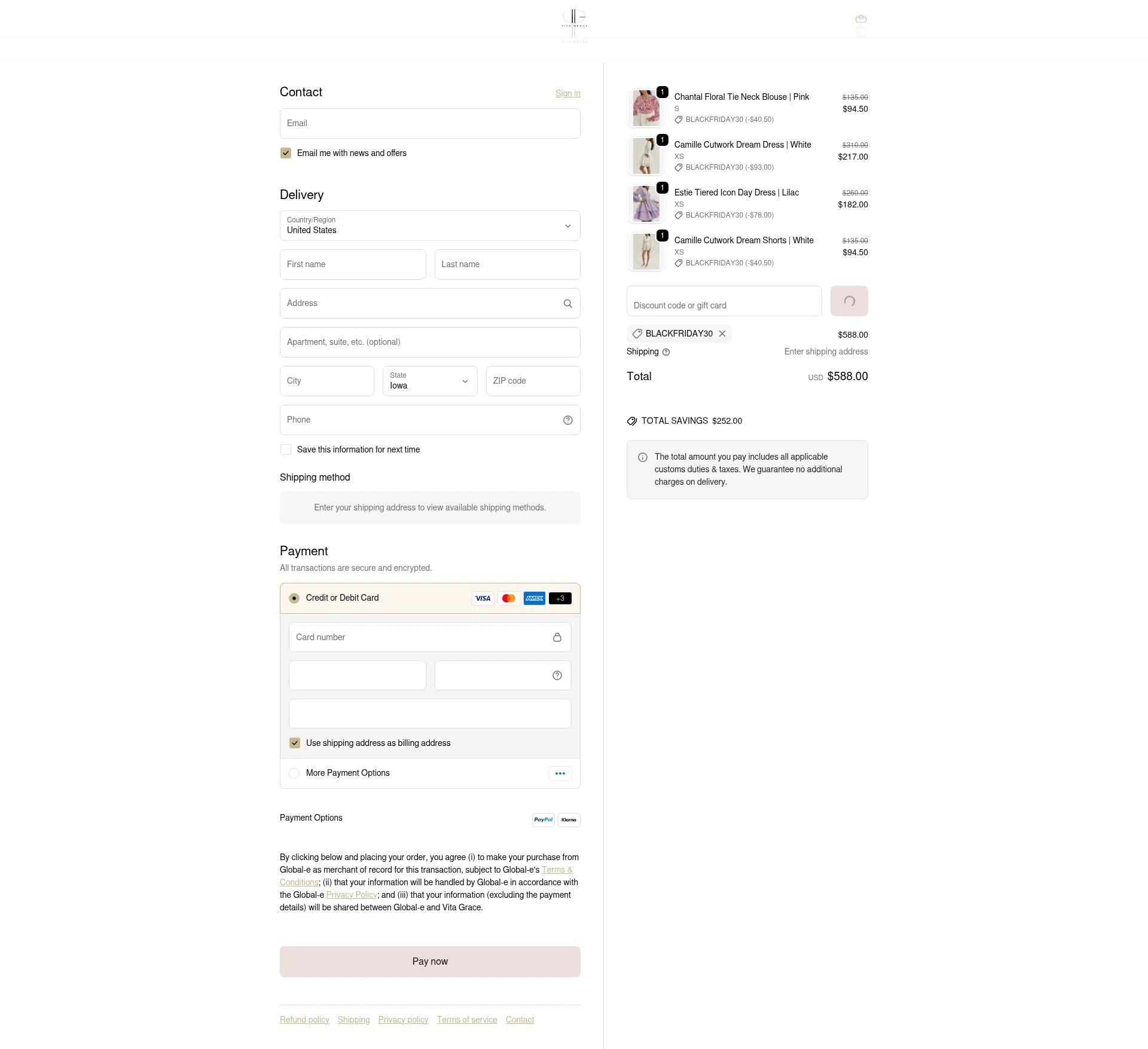 VITA GRACE checkout page showing VITA GRACE discount code box | Screenshot taken by SimplyCodes community member on Feb 13, 2026