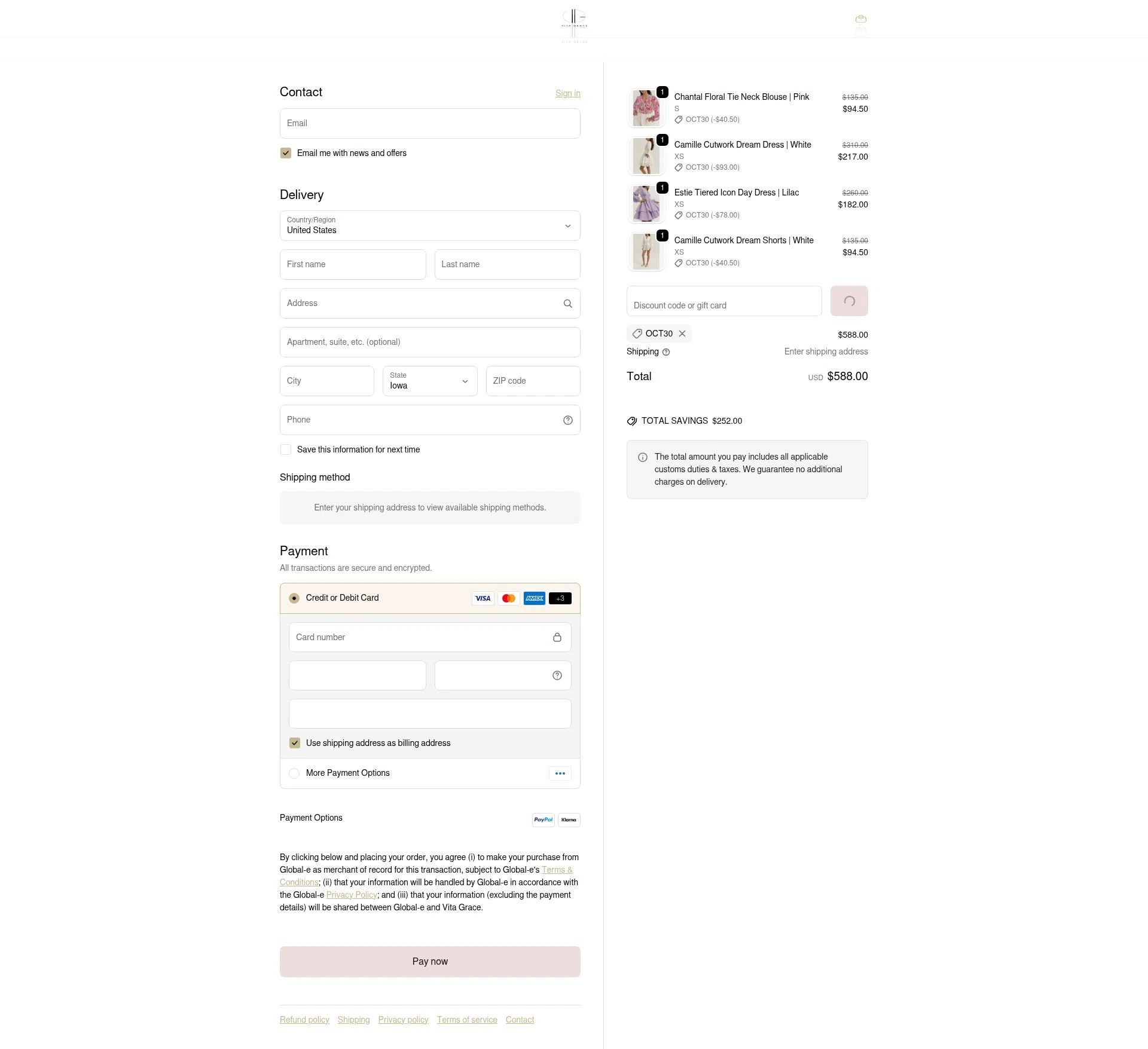 VITA GRACE checkout page showing VITA GRACE discount code box | Screenshot taken by SimplyCodes community member on Feb 13, 2026