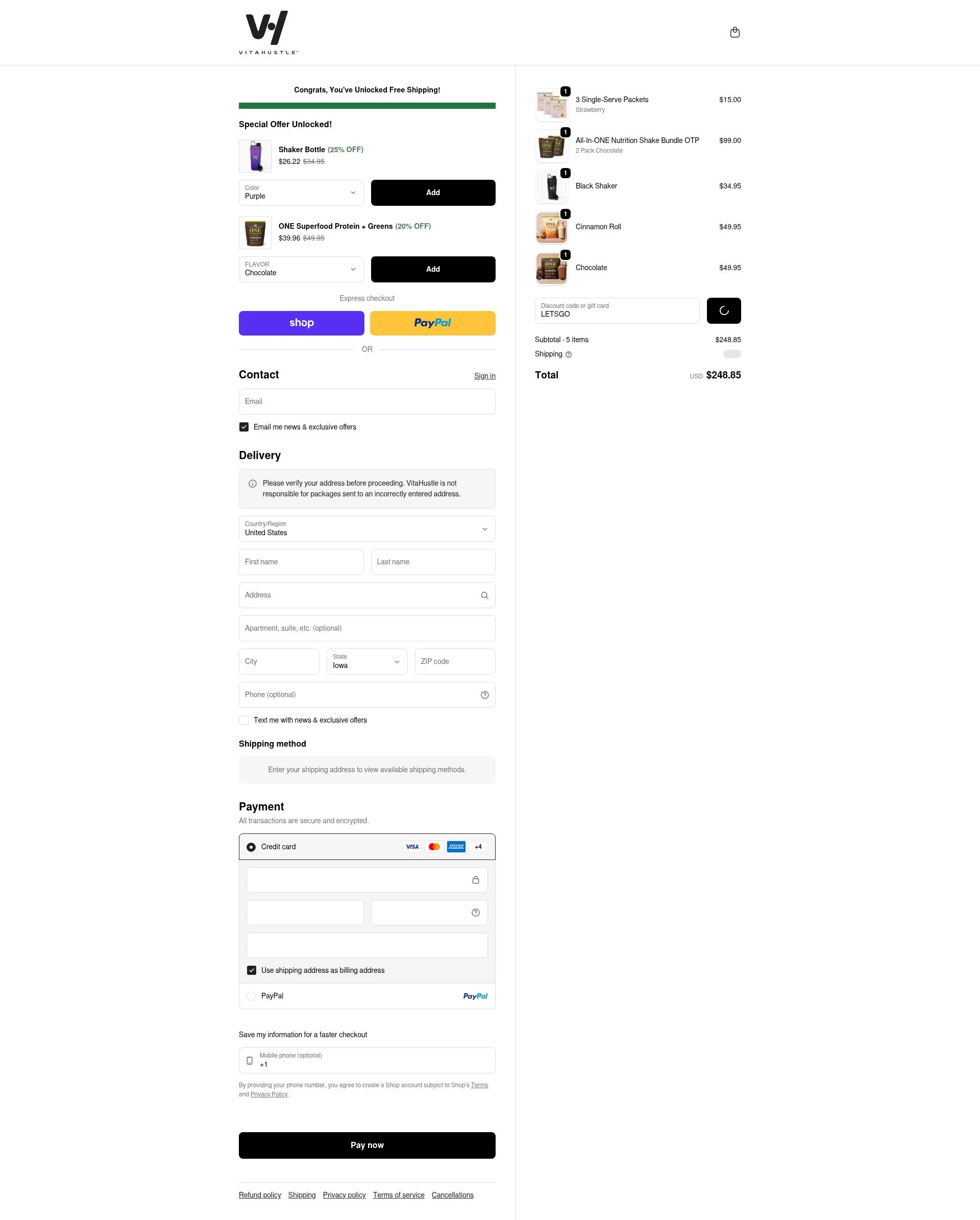 VitaHustle checkout page showing VitaHustle discount code box | Screenshot taken by SimplyCodes community member on Feb 10, 2026