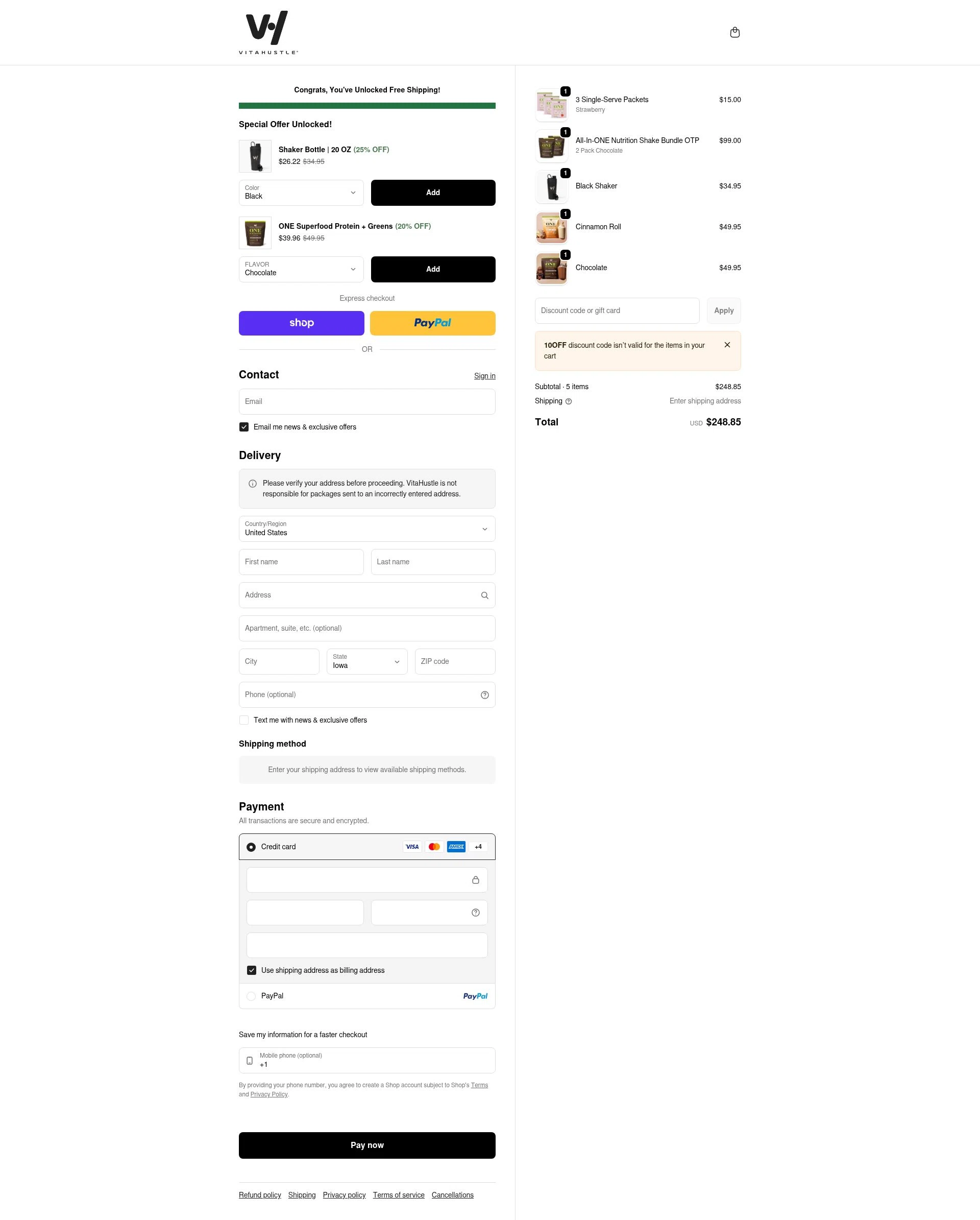 VitaHustle checkout page showing VitaHustle discount code box | Screenshot taken by SimplyCodes community member on Feb 8, 2026