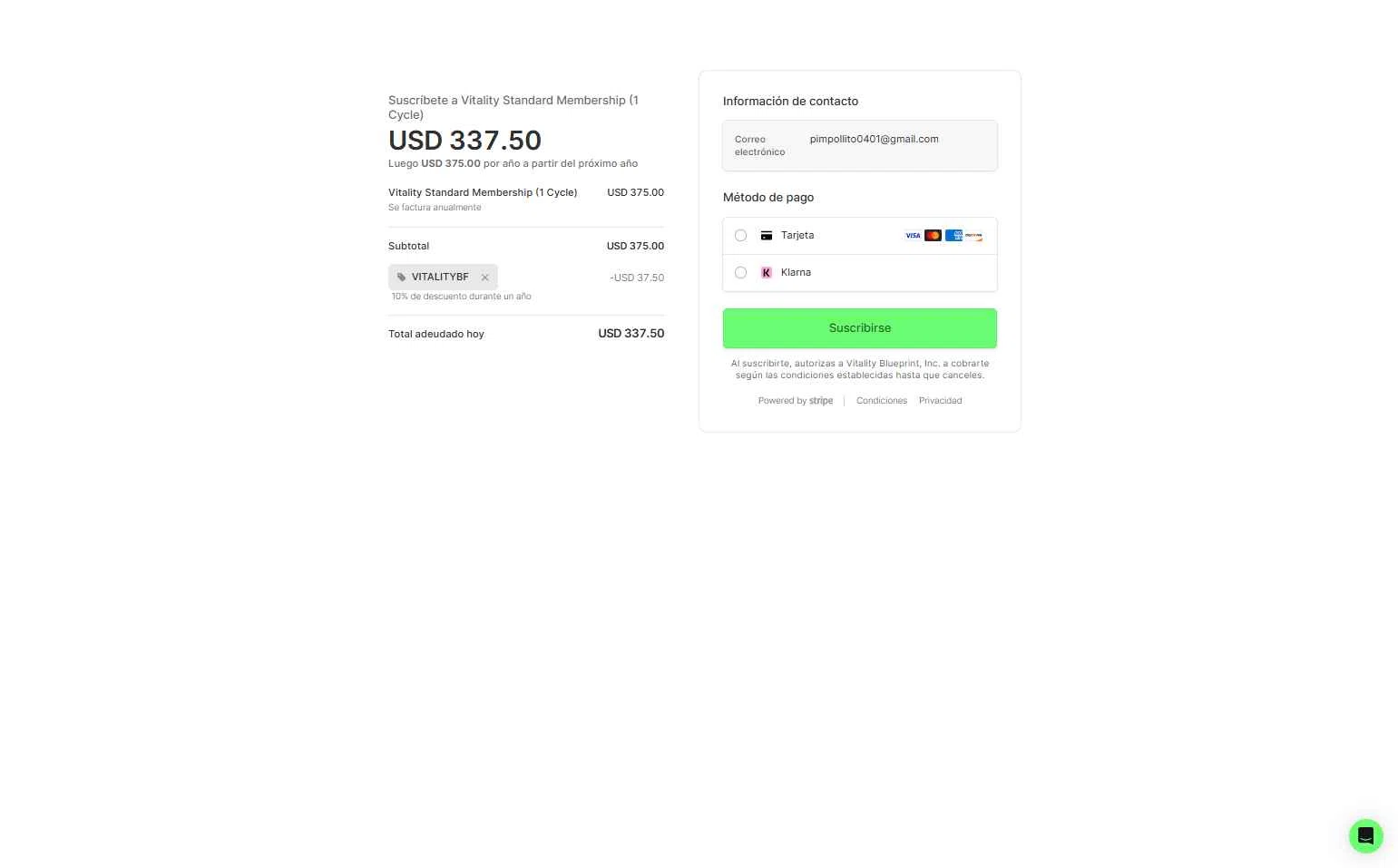 Vitality Blueprint checkout page showing Vitality Blueprint promo code box | Screenshot taken by SimplyCodes community member on Dec 27, 2025