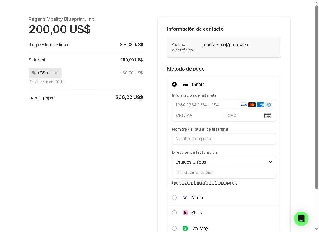 Vitality Blueprint checkout page showing Vitality Blueprint promo code box | Screenshot taken by SimplyCodes community member on Sep 14, 2025