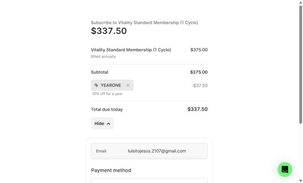 Vitality Blueprint checkout page showing Vitality Blueprint promo code box | Screenshot taken by SimplyCodes community member on Dec 10, 2025
