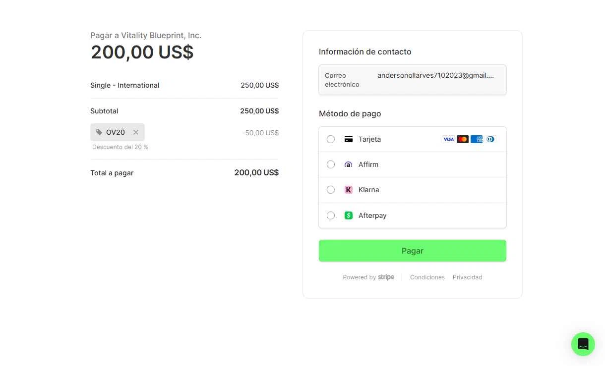 Vitality Blueprint checkout page showing Vitality Blueprint promo code box | Screenshot taken by SimplyCodes community member on Aug 16, 2025