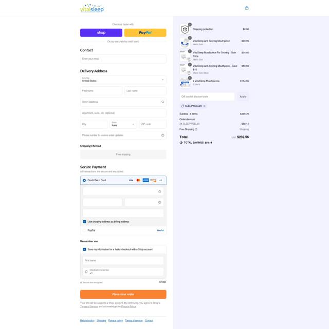 VitalSleep checkout page showing VitalSleep coupon code box | Screenshot taken by SimplyCodes community member on Sep 8, 2025