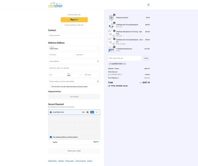 VitalSleep checkout page showing VitalSleep coupon code box | Screenshot taken by SimplyCodes community member on Sep 12, 2025
