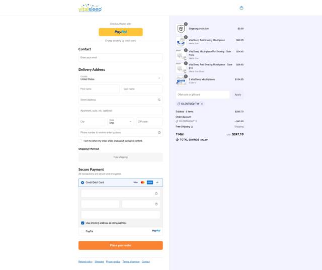 VitalSleep checkout page showing VitalSleep coupon code box | Screenshot taken by SimplyCodes community member on Sep 12, 2025