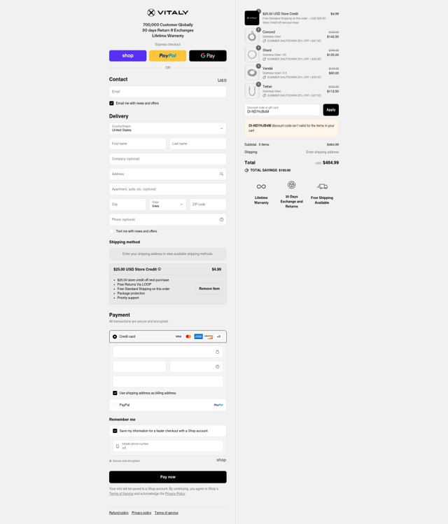 Vitaly Design checkout page showing Vitaly Design promo code box | Screenshot taken by SimplyCodes community member on Aug 30, 2025