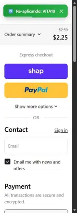 VITA10 coupon verification screenshot