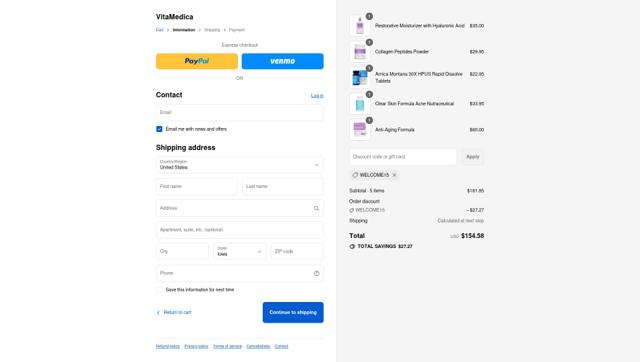 VitaMedica checkout page showing VitaMedica promo code box | Screenshot taken by SimplyCodes community member on Sep 8, 2025