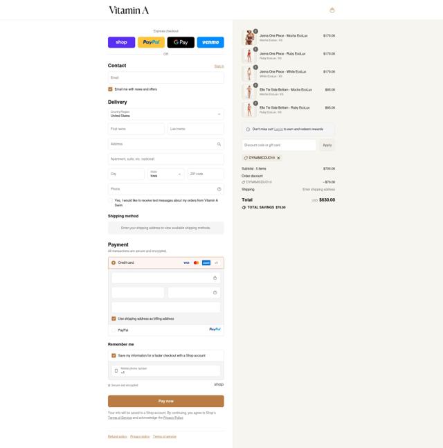 Vitamin A Swim checkout page showing Vitamin A Swim promo code box | Screenshot taken by SimplyCodes community member on Sep 13, 2025