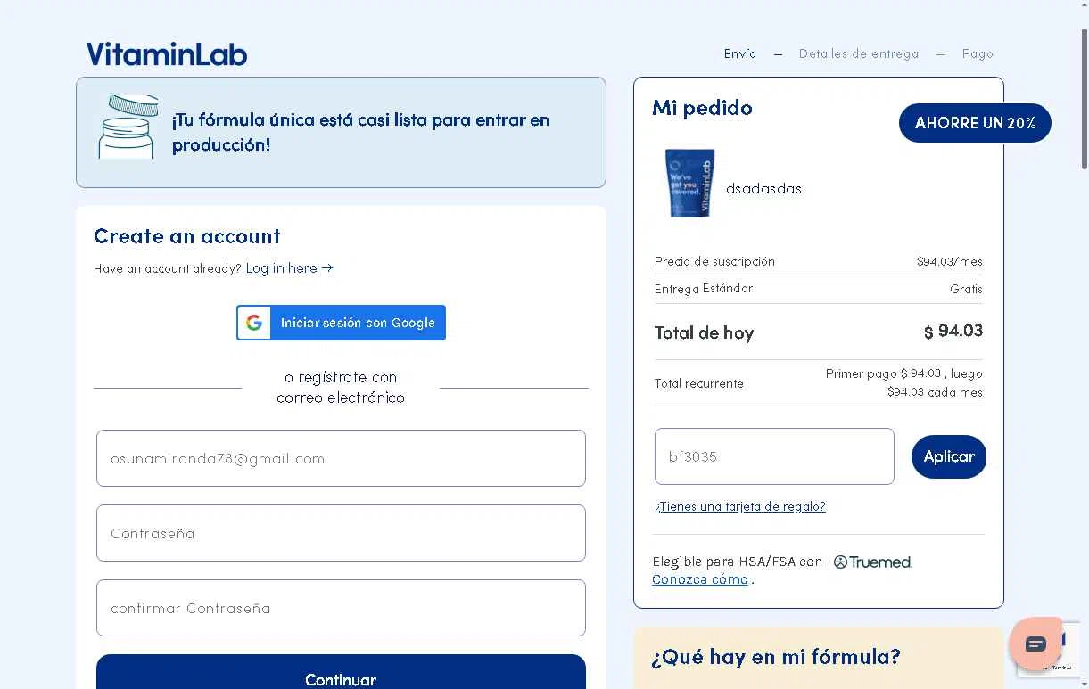 Vitamin Lab checkout page showing Vitamin Lab coupon code box | Screenshot taken by SimplyCodes community member on Dec 26, 2025