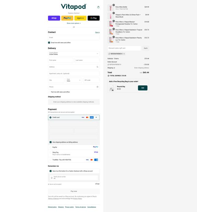 Vitapod checkout page showing Vitapod promo code box | Screenshot taken by SimplyCodes community member on Sep 17, 2025