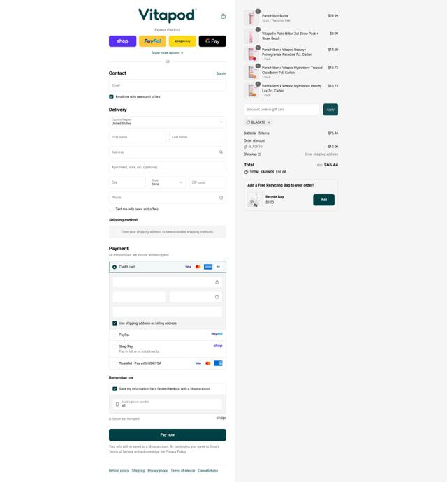 Vitapod checkout page showing Vitapod promo code box | Screenshot taken by SimplyCodes community member on Sep 17, 2025