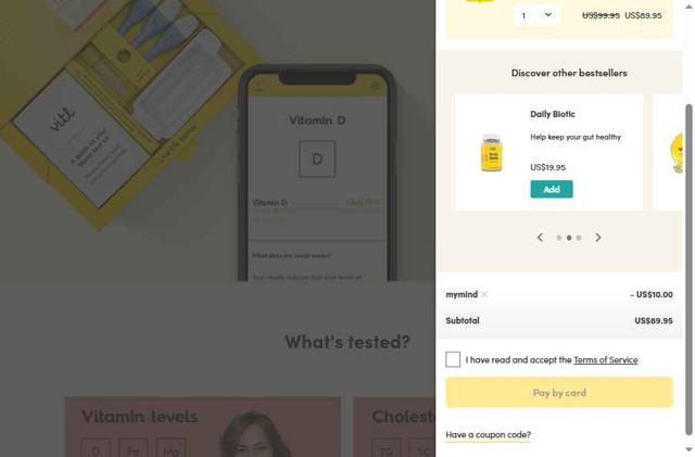 VITL checkout page showing VITL discount code box | Screenshot taken by SimplyCodes community member on Sep 8, 2025