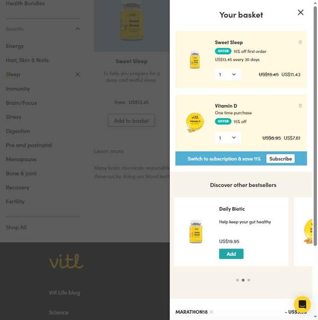 VITL checkout page showing VITL discount code box | Screenshot taken by SimplyCodes community member on Jun 27, 2025