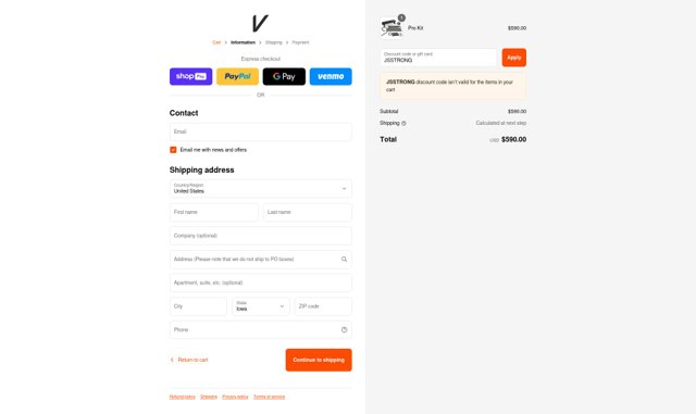 Vitruvian checkout page showing Vitruvian discount code box | Screenshot taken by SimplyCodes community member on Jul 27, 2025