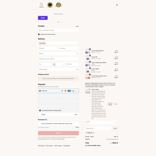 Vitruvin checkout page showing Vitruvin promo code box | Screenshot taken by SimplyCodes community member on Sep 2, 2025