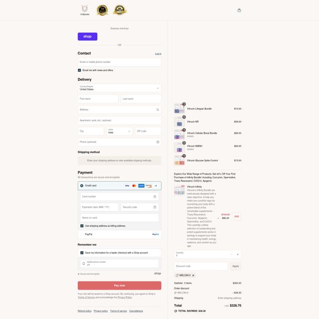 Vitruvin checkout page showing Vitruvin promo code box | Screenshot taken by SimplyCodes community member on Sep 2, 2025