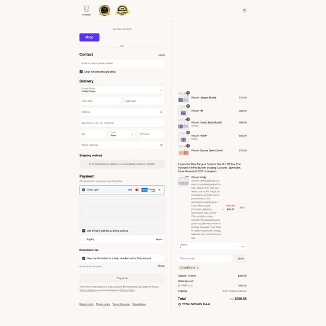 Vitruvin checkout page showing Vitruvin promo code box | Screenshot taken by SimplyCodes community member on Sep 7, 2025