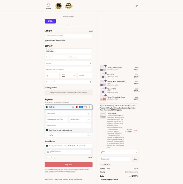 Vitruvin checkout page showing Vitruvin promo code box | Screenshot taken by SimplyCodes community member on Sep 7, 2025