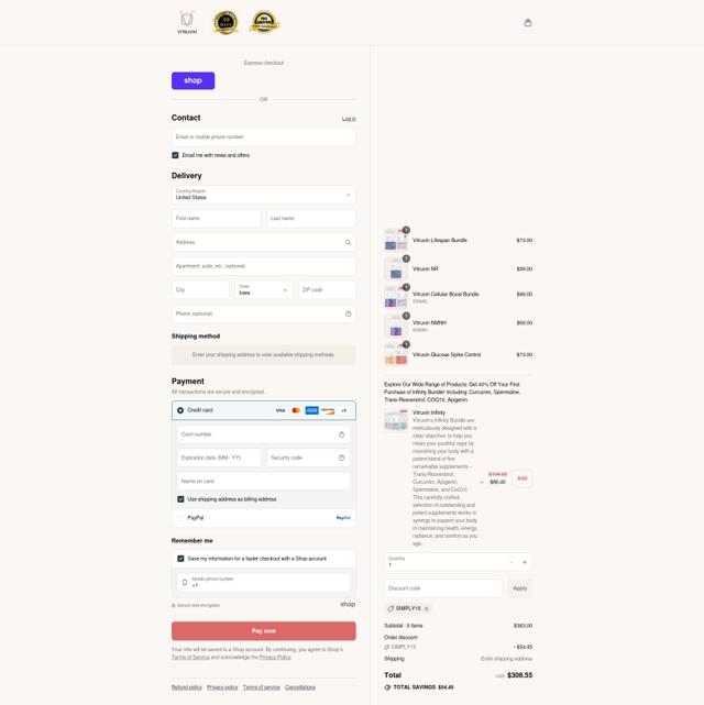 Vitruvin checkout page showing Vitruvin promo code box | Screenshot taken by SimplyCodes community member on Sep 2, 2025