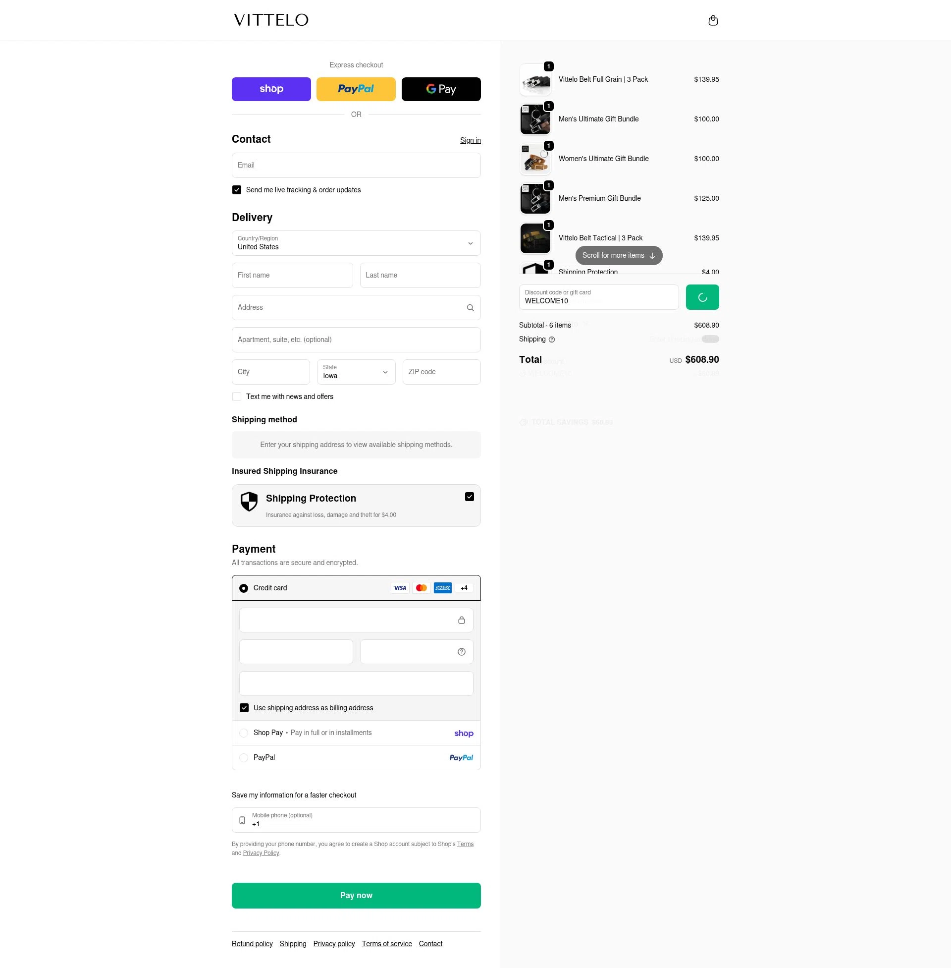 Vittelo checkout page showing Vittelo promo code box | Screenshot taken by SimplyCodes community member on Feb 16, 2026