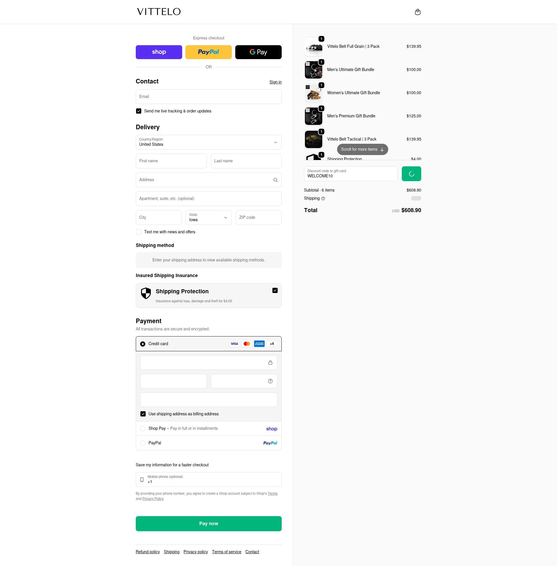 Vittelo checkout page showing Vittelo promo code box | Screenshot taken by SimplyCodes community member on Feb 25, 2026