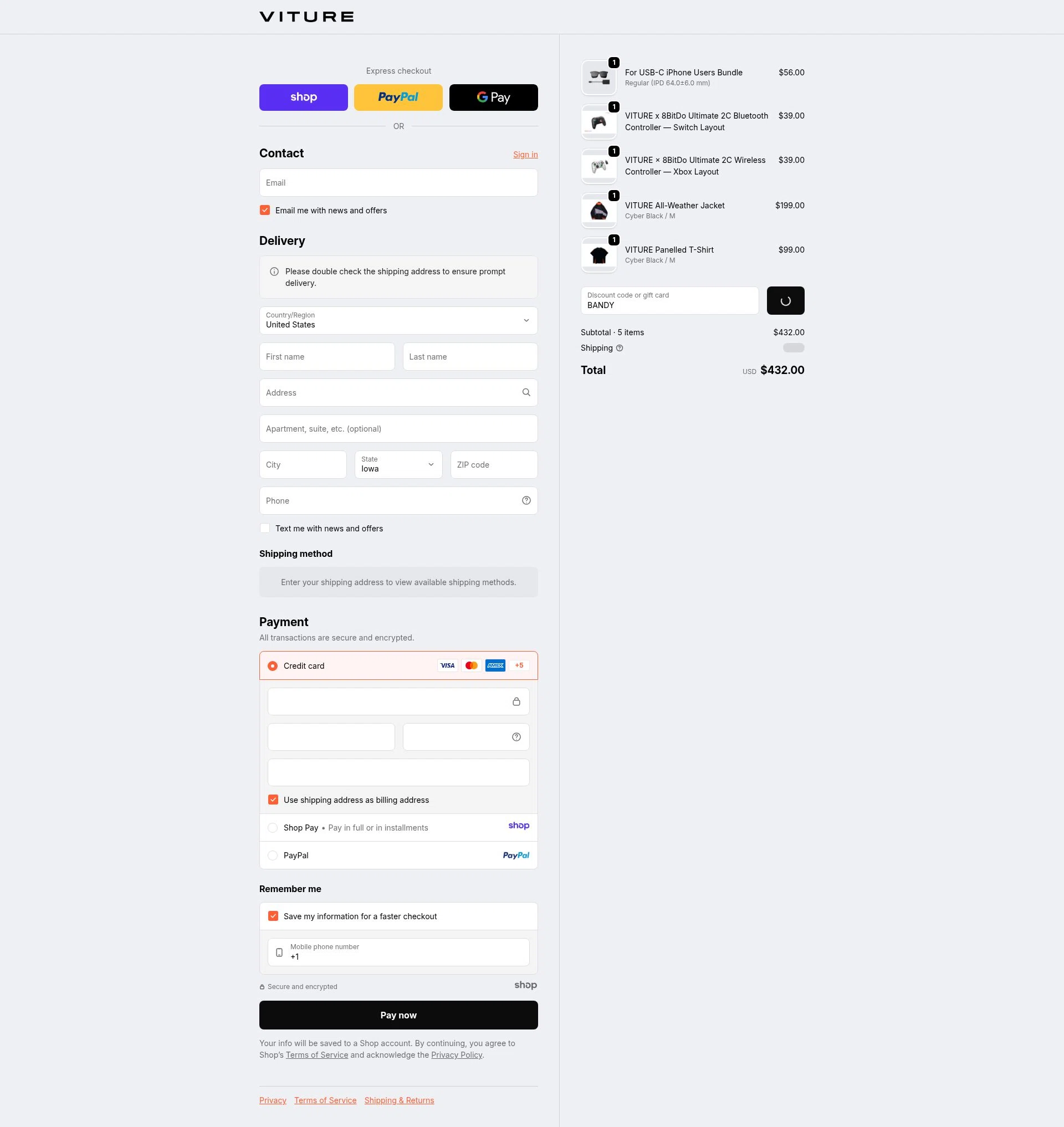 VITURE checkout page showing VITURE promo code box | Screenshot taken by SimplyCodes community member on Jan 5, 2026