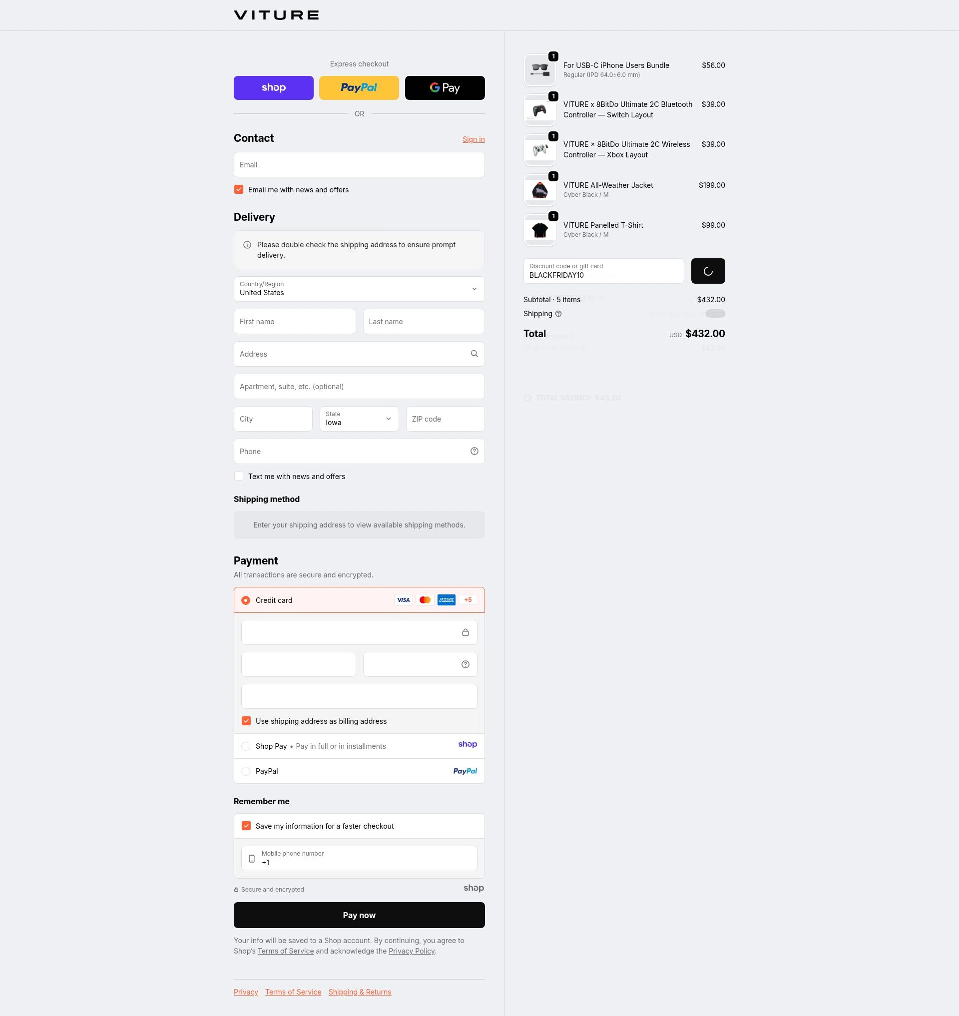 VITURE checkout page showing VITURE promo code box | Screenshot taken by SimplyCodes community member on Jan 5, 2026