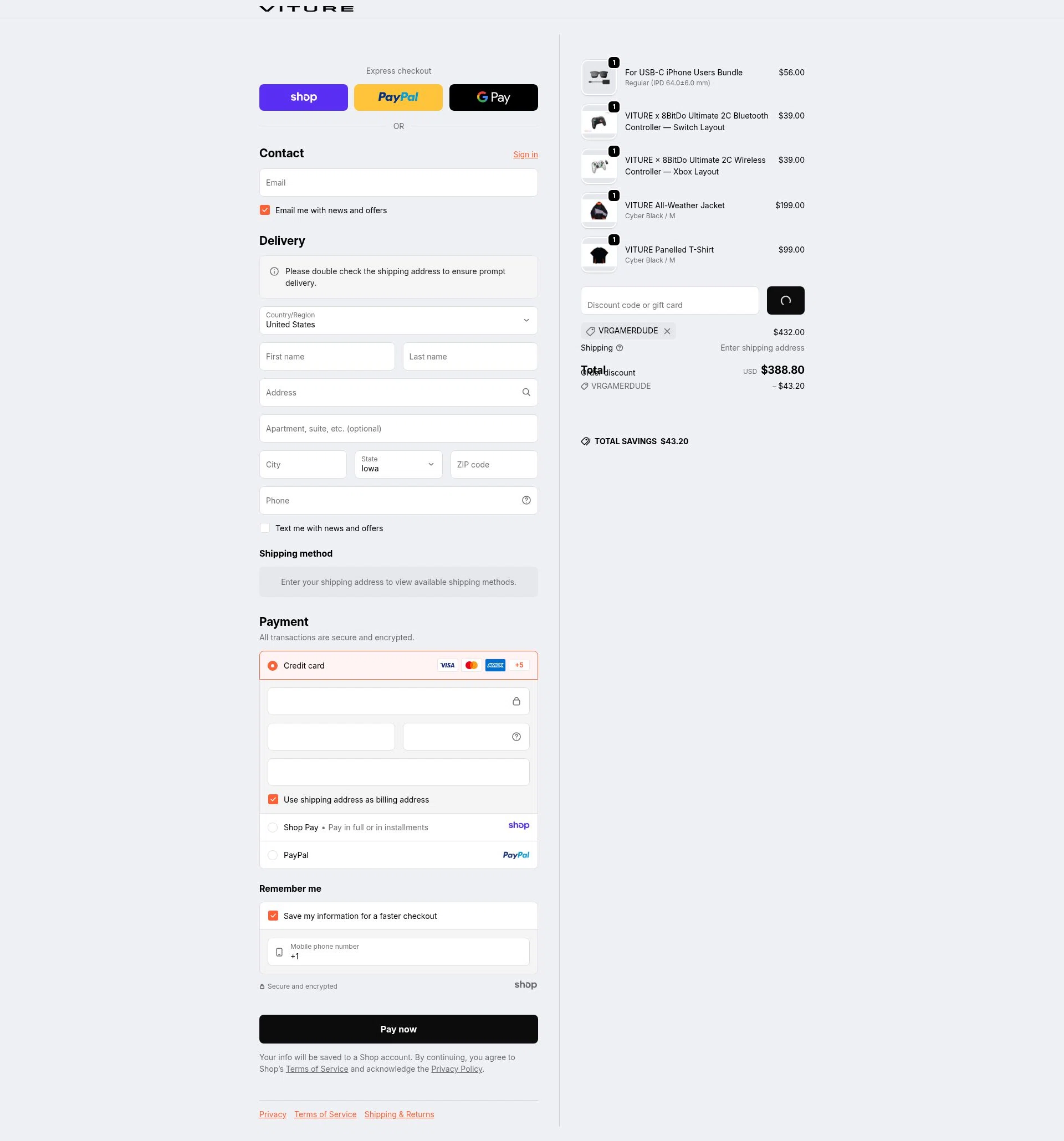 VITURE checkout page showing VITURE promo code box | Screenshot taken by SimplyCodes community member on Jan 5, 2026