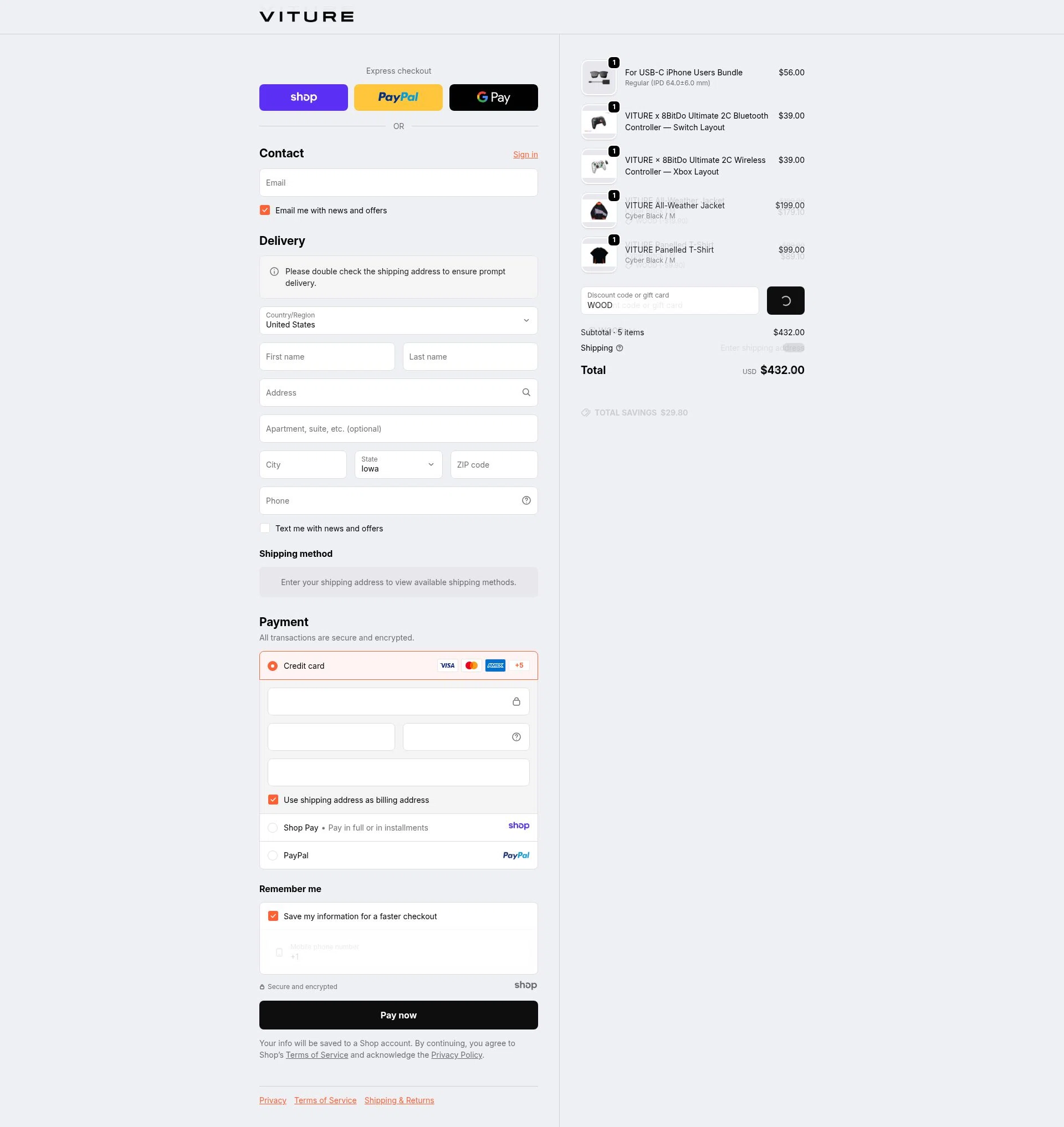 VITURE checkout page showing VITURE promo code box | Screenshot taken by SimplyCodes community member on Jan 5, 2026
