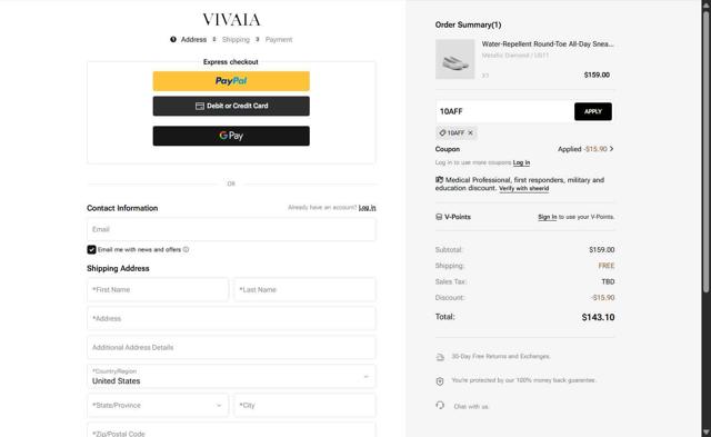 Vivaia checkout page showing Vivaia coupon code box | Screenshot taken by SimplyCodes community member on Jul 3, 2025